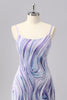 Laden Sie das Bild in den Galerie-Viewer, Glitzer Lilac Spaghettiträger Enge Kurze Ball Kleid mit Perlen