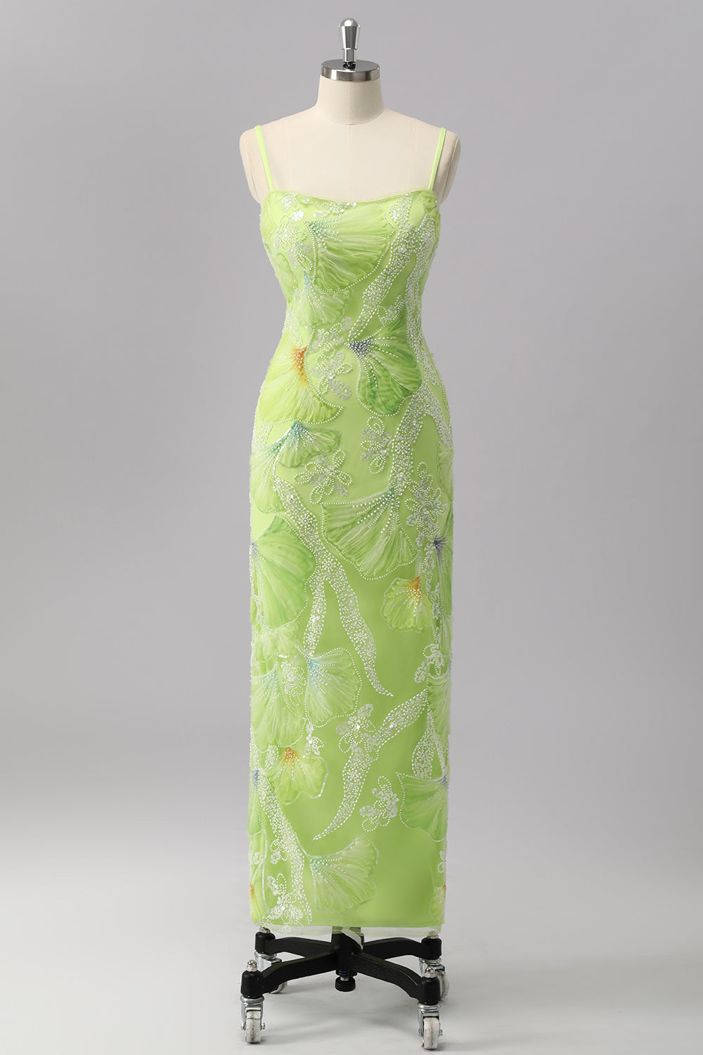 Glitzer Grün Etui Perlen Lange Ball Kleid mit Schlitz