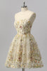 Laden Sie das Bild in den Galerie-Viewer, Glitzer Apricot Blumen A Linie Kurze Ball Kleid mit Perlen