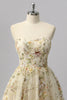 Laden Sie das Bild in den Galerie-Viewer, Glitzer Apricot Blumen A Linie Kurze Ball Kleid mit Perlen