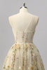 Laden Sie das Bild in den Galerie-Viewer, Glitzer Apricot Blumen A Linie Kurze Ball Kleid mit Perlen