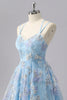 Laden Sie das Bild in den Galerie-Viewer, Glitzer Blau Spaghettiträger Kurze Ball Kleid mit Pailletten
