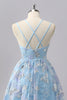 Laden Sie das Bild in den Galerie-Viewer, Glitzer Blau Spaghettiträger Kurze Ball Kleid mit Pailletten
