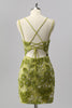 Laden Sie das Bild in den Galerie-Viewer, Glitzer Grün Cut Out Blumen Enge Kurze Ball Kleid mit Perlen