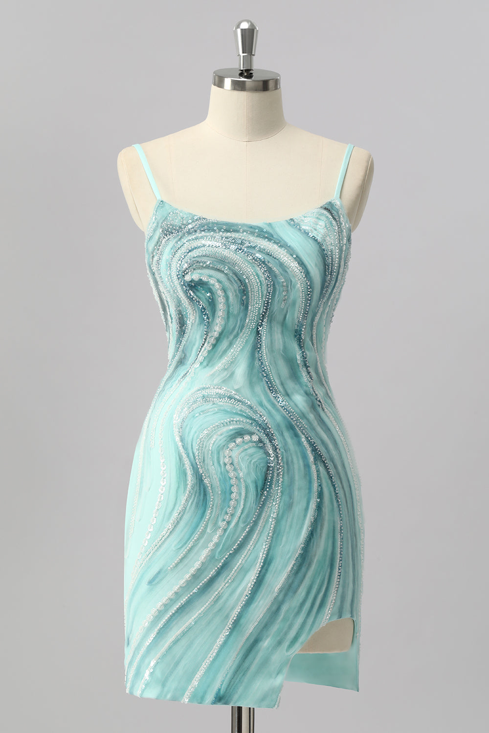 Glitzer Grün Perlen Enge Kurze Ball Kleid mit Schlitz