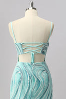 Laden Sie das Bild in den Galerie-Viewer, Glitzer Grün Perlen Enge Kurze Ball Kleid mit Schlitz