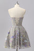 Laden Sie das Bild in den Galerie-Viewer, Glitzer Grau Herz-Ausschnitt Blumen Kurze Ball Kleid mit Perlen
