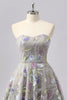 Laden Sie das Bild in den Galerie-Viewer, Glitzer Grau Herz-Ausschnitt Blumen Kurze Ball Kleid mit Perlen
