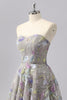Laden Sie das Bild in den Galerie-Viewer, Glitzer Grau Herz-Ausschnitt Blumen Kurze Ball Kleid mit Perlen