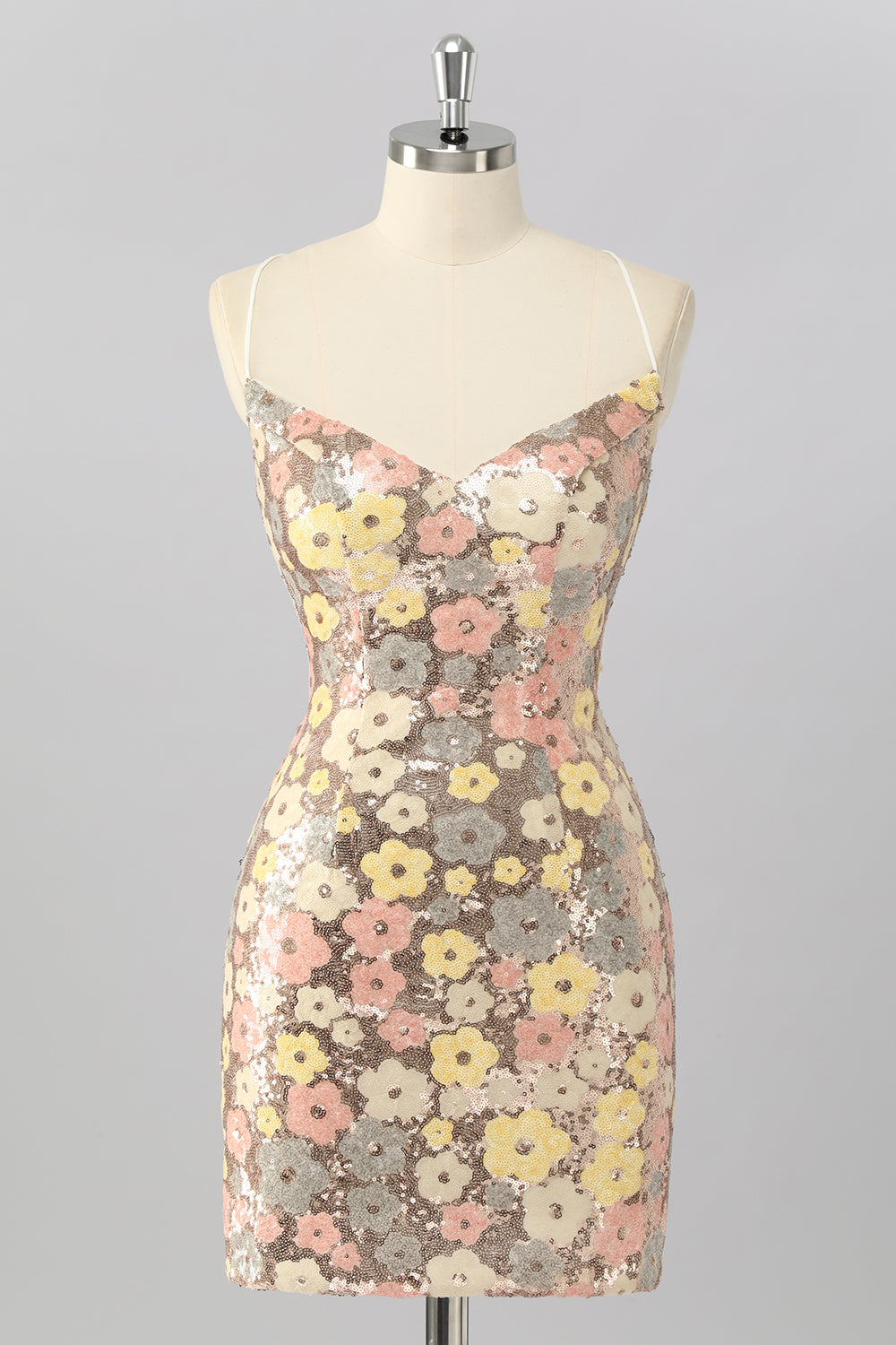 Glitzer Gelbe Blume Rückenfreie Enge Kurze Ball Kleid mit Pailletten