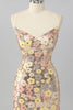 Laden Sie das Bild in den Galerie-Viewer, Glitzer Gelbe Blume Rückenfreie Enge Kurze Ball Kleid mit Pailletten