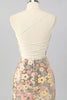 Laden Sie das Bild in den Galerie-Viewer, Glitzer Gelbe Blume Rückenfreie Enge Kurze Ball Kleid mit Pailletten