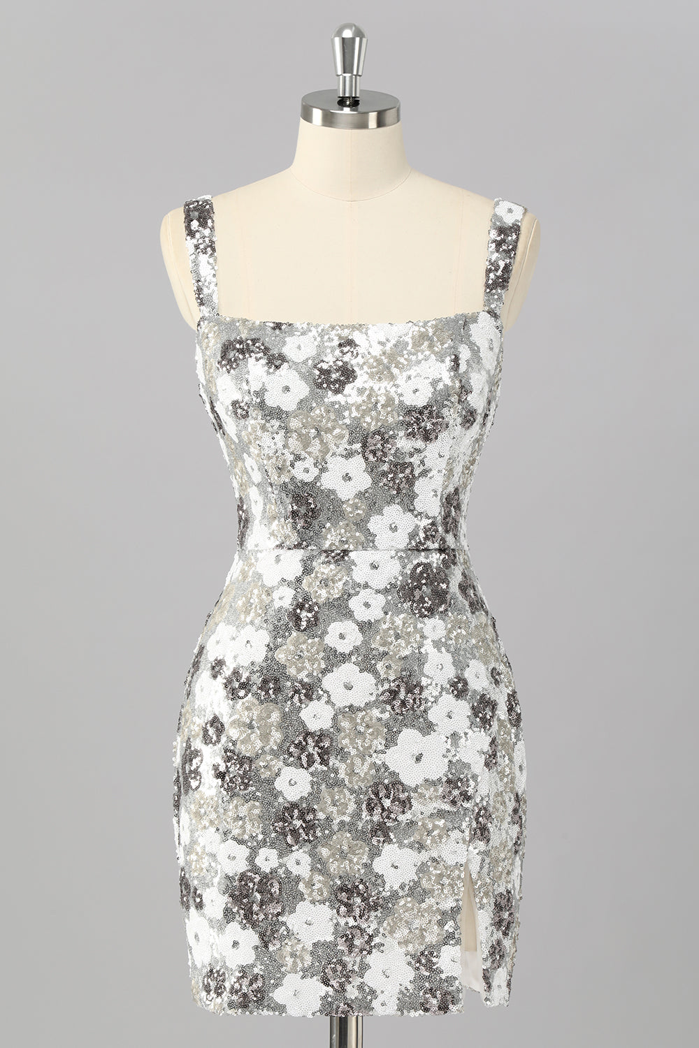 Glitzer Silber Pailletten Enge Kurze Ball Kleid