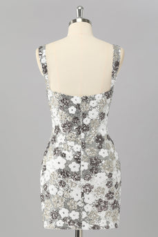 Glitzer Silber Pailletten Enge Kurze Ball Kleid
