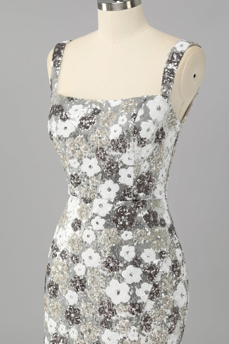 Laden Sie das Bild in den Galerie-Viewer, Glitzer Silber Pailletten Enge Kurze Ball Kleid