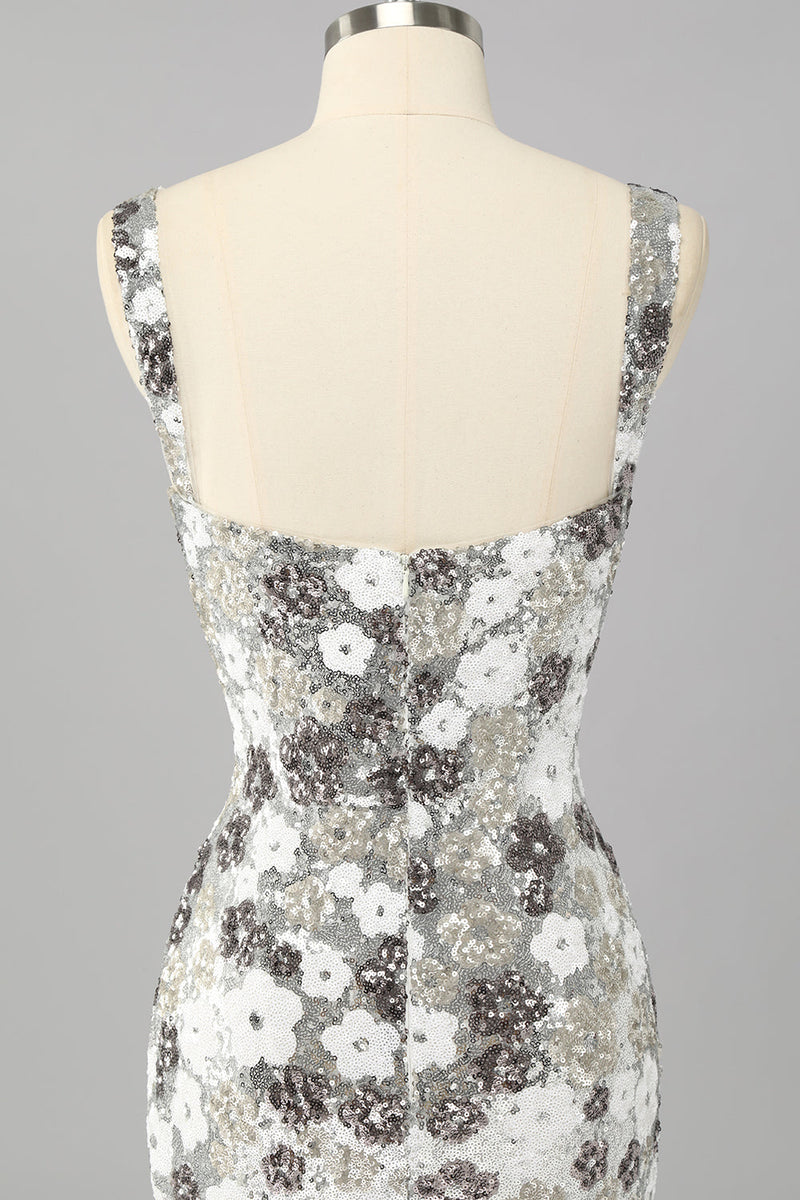 Laden Sie das Bild in den Galerie-Viewer, Glitzer Silber Pailletten Enge Kurze Ball Kleid