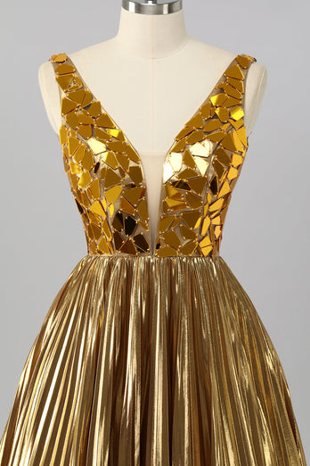 Glitzer Königsblau Mirror A Linie Metallic Kurze Ball Kleid