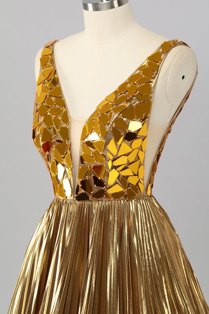 Laden Sie das Bild in den Galerie-Viewer, Glitzer Königsblau Mirror A Linie Metallic Kurze Ball Kleid