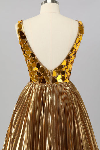 Glitzer Königsblau Mirror A Linie Metallic Kurze Ball Kleid