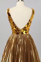 Laden Sie das Bild in den Galerie-Viewer, Glitzer Golden Mirror A Linie Kurze Ball Kleid
