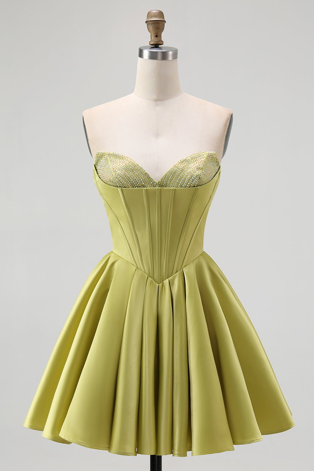 Glitzer Grün Herz-Ausschnitt Satin A Linie Kruze Ballkleid mit Perlen