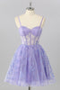 Laden Sie das Bild in den Galerie-Viewer, Glitzer Lilac A Linie Blumen Kurze Korsett Ball Kleid