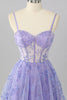 Laden Sie das Bild in den Galerie-Viewer, Glitzer Lilac A Linie Blumen Kurze Korsett Ball Kleid