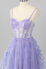 Laden Sie das Bild in den Galerie-Viewer, Glitzer Lilac A Linie Blumen Kurze Korsett Ball Kleid