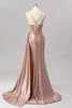 Laden Sie das Bild in den Galerie-Viewer, Glitzer Rosa Perlen Meerjungfrau Korsett Lange Ball Kleid mit Schlitz
