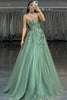 Laden Sie das Bild in den Galerie-Viewer, Women Sparkly Floral Green Long Corset Prom Dress with Lace A Line Sweetheart Beaded Formal Dress with Appliques