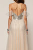 Laden Sie das Bild in den Galerie-Viewer, Glitzer Champagner Spaghettiträger Pailletten A-Linie Lange Formelle Kleid mit Schlitz