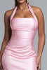 Laden Sie das Bild in den Galerie-Viewer, Einfaches Rosa Satin Neckholder Meerjungfrau Lange Formelle Kleid