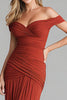 Laden Sie das Bild in den Galerie-Viewer, Terracotta Geraffte Schulterfreie Meerjungfrau Lange Formelle Kleid