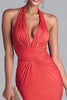 Laden Sie das Bild in den Galerie-Viewer, Wassermelonenrot Neckholder Geraffte Meerjungfrau Lange Formelle Kleid