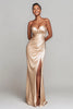 Laden Sie das Bild in den Galerie-Viewer, Champagner Satin Herz-Ausschnitt Meerjungfrau Lange Formelle Kleid mit Schlitz