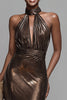 Laden Sie das Bild in den Galerie-Viewer, Glitzer Braun Hoher Ausschnitt Meerjungfrau Metallic Lange Formelle Kleid