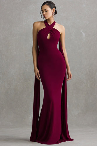 Burgunderrot Neckholder Meerjungfrau Halstuch Lange Formelle Kleid