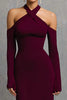 Laden Sie das Bild in den Galerie-Viewer, Burgunderrot Neckholder Lange Ärmel Lange Formelle Kleid