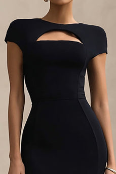 Schwarz Rundhalsausschnitt Cut Out Lange Formelle Kleid mit Ärmel