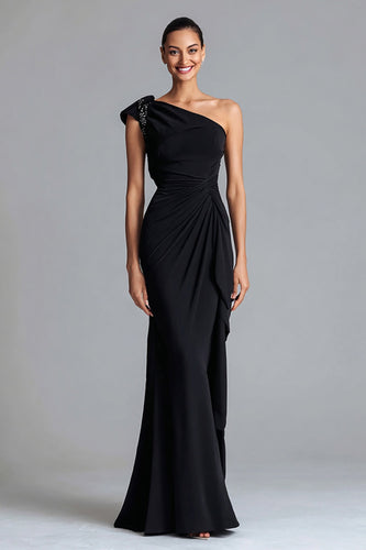 Schwarz Eine Schulter Maxi Formelle Kleid