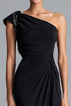 Schwarz Eine Schulter Maxi Formelle Kleid