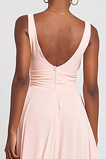 Pink Chiffon V-Ausschnitt A Linie Lange Formelle Kleid mit Schlitz