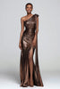 Laden Sie das Bild in den Galerie-Viewer, Glitzer Braun Metallic Eine Schulter Meerjungfrau Lange Formelle Kleid mit Schlitz