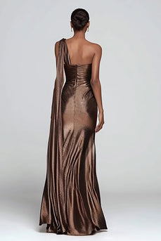 Glitzer Braun Metallic Eine Schulter Meerjungfrau Lange Formelle Kleid mit Schlitz