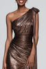 Laden Sie das Bild in den Galerie-Viewer, Glitzer Braun Metallic Eine Schulter Meerjungfrau Lange Formelle Kleid mit Schlitz