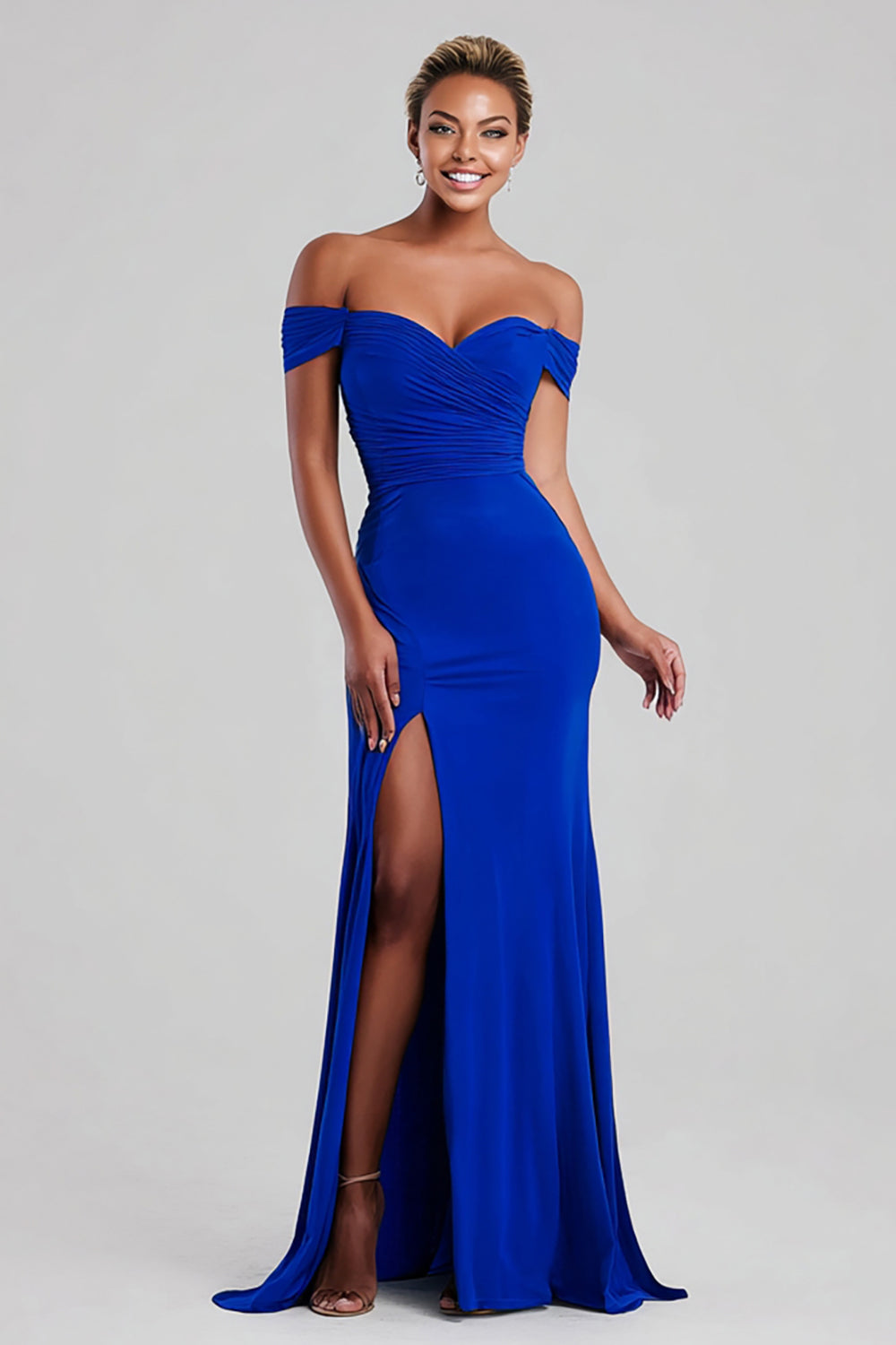 Königsblau Schulterfreie Meerjungfrau Lange Formelle Kleid mit Schlitz