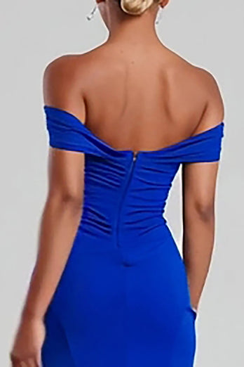 Königsblau Schulterfreie Meerjungfrau Lange Formelle Kleid mit Schlitz
