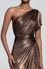 Laden Sie das Bild in den Galerie-Viewer, Glitzer Braun Metallic Eine Schulter Meerjungfrau Lange Formelle Kleid mit Schlitz