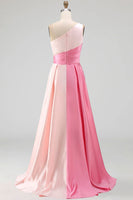 Laden Sie das Bild in den Galerie-Viewer, Rosa Satin One schulter A-Linien Maxi Abendkleid