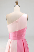 Laden Sie das Bild in den Galerie-Viewer, Rosa Satin One schulter A-Linien Maxi Abendkleid